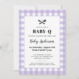 Invitation Douce Barbecue Baby Shower à thème Gingham Lilas