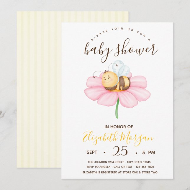 Invitation Douce Bébé Abeille Bourdon,Bandeaux Baby Shower  (Devant / Derrière)