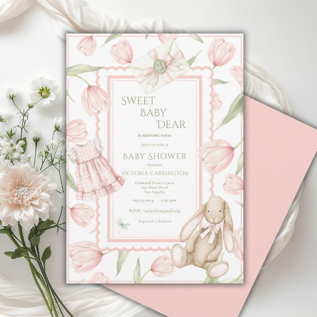 Invitation Douce Bébé Chère Tulipes Rose Baby Shower  (Créateur téléchargé)