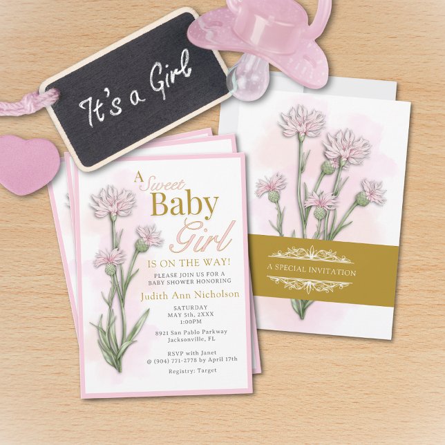 Invitation Douce Bébé Fille Baby Shower  (Créateur téléchargé)