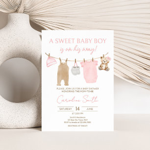 Invitation Douce bébé fille Baby shower de ligne de linge