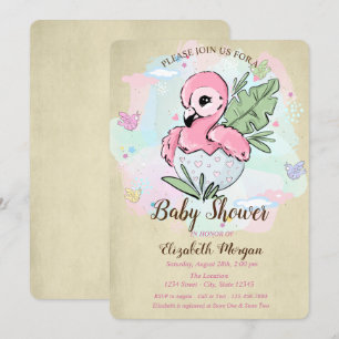 Invitation Douce Bébé Flamant Rose Papillons Baby Shower