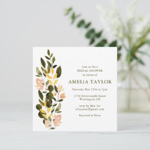 Invitation Douce Border Florale de Mariage Botanique Vert Blu