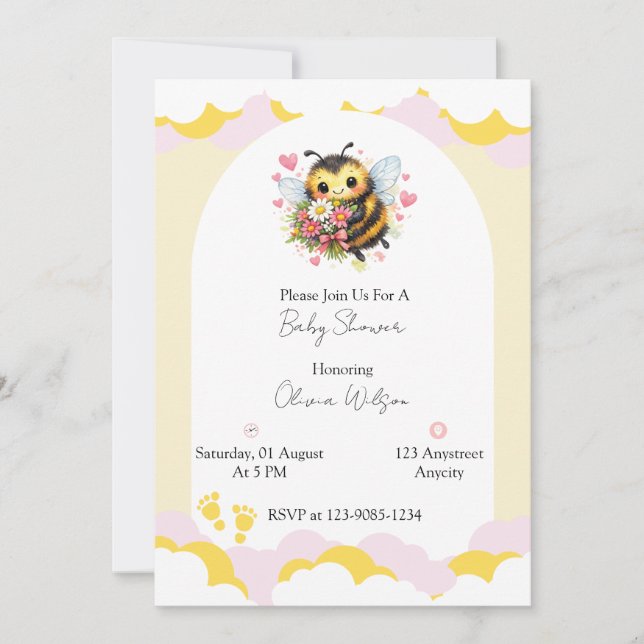 Invitation Douce Bourdonne avec un Bouquet Floral (Devant)