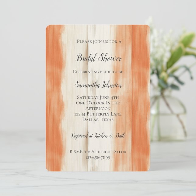 Invitation Douce Bridal Shower  bandes orange pêche  (Debout devant)