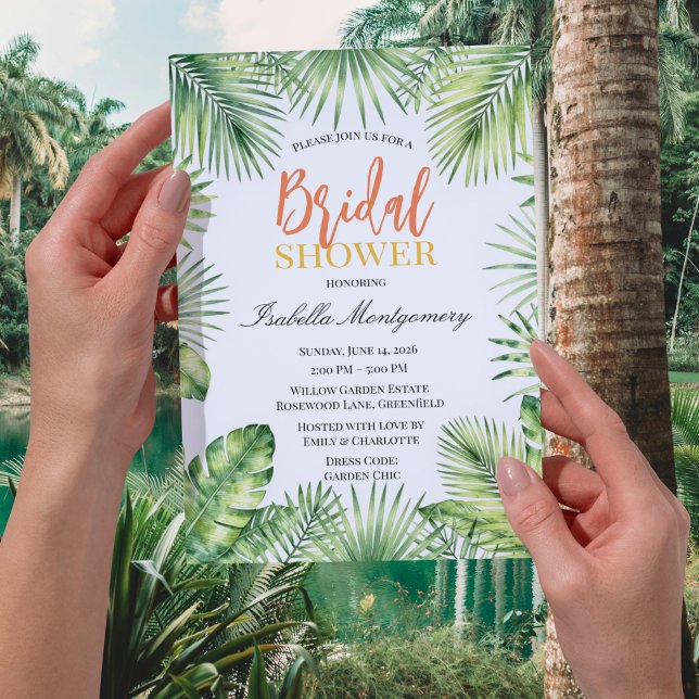Invitation Douce Brume Botanique Tropicale pour une Mariée (Tropical Botanical Green Bridal Shower Invitations
)