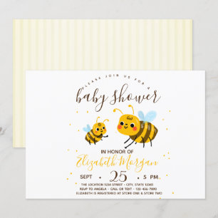 Invitation Douce Bumble Bee, Baby Shower à rayures