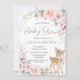 Invitation Douce Cerf Rouge Florale Fille Baby Shower