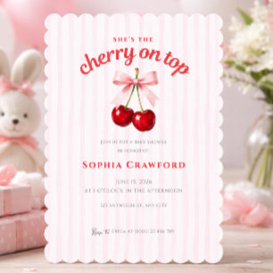 Invitation Douce Cerise sur le dessus Ruban Rose Baby Shower