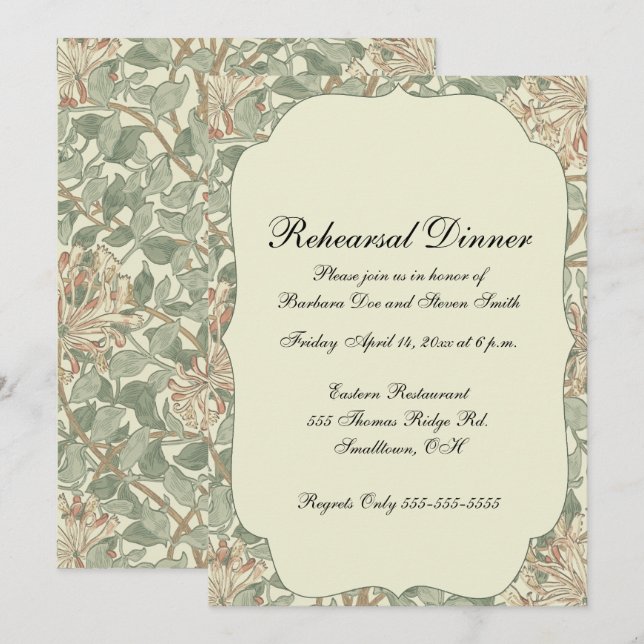 Invitation Douce Chèvre Vintage William Morris Chèvrefeuille (Devant / Derrière)