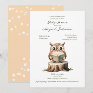 Invitation Douce Chouette Lisant un Livre Baby Shower