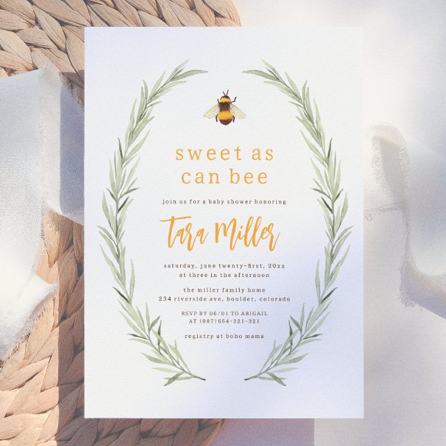 Invitation Douce Comme Peut Être Une Abeille Fête de Naissanc (Créateur téléchargé)