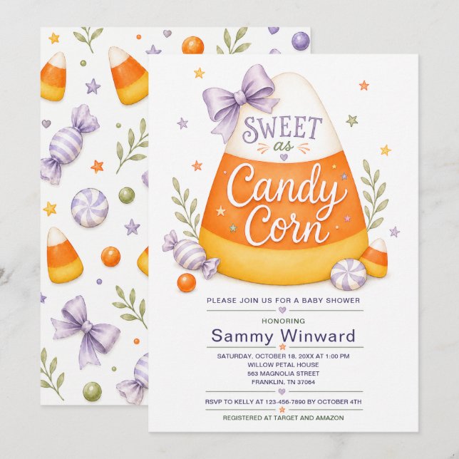 Invitation Douce comme un bonbon d'Halloween pour bébé (Devant / Derrière)