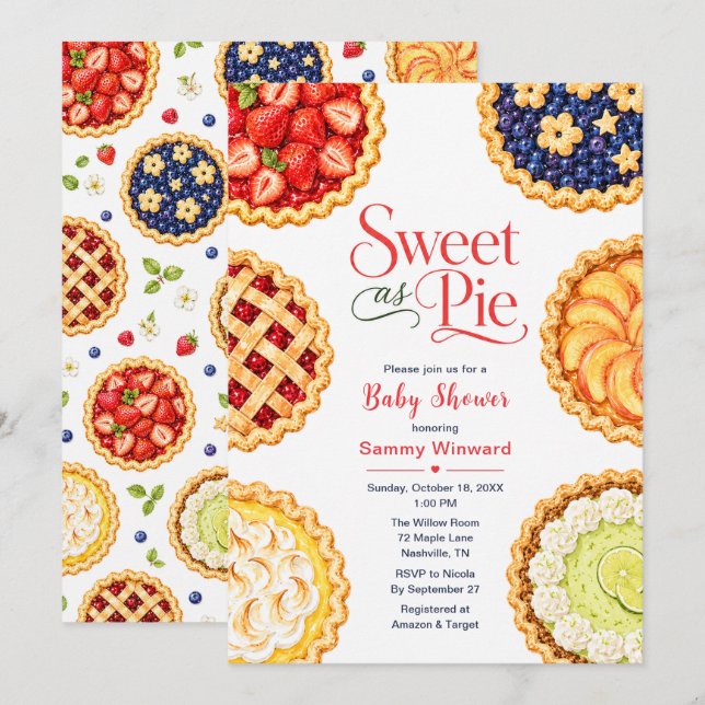 Invitation Douce comme une tarte Baby Shower d'été (Devant / Derrière)