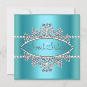 Invitation Douce Couronne de 16 ans Bleu Turquoise Perle Arge