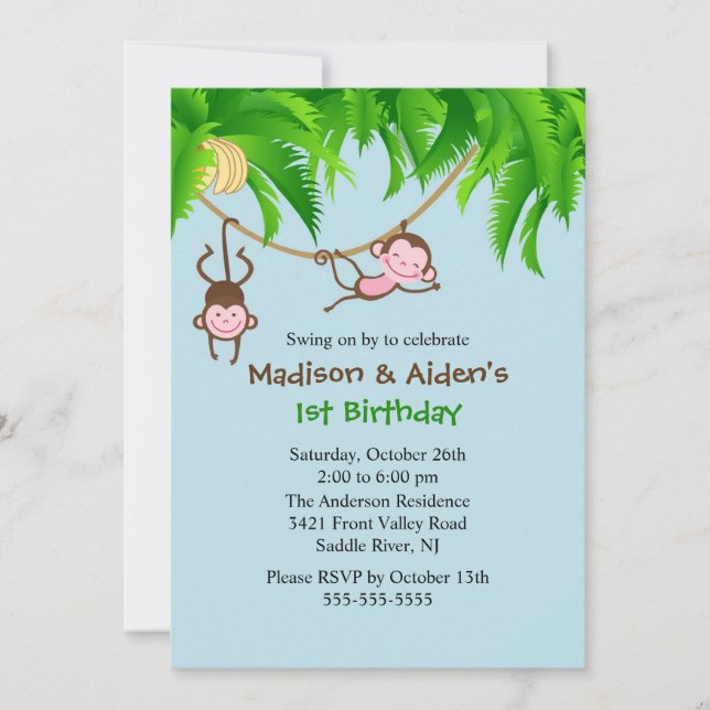 Invitation douce d'anniversaire de jumeaux de (Devant)