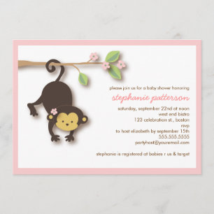 Invitation douce de baby shower de fille de singe