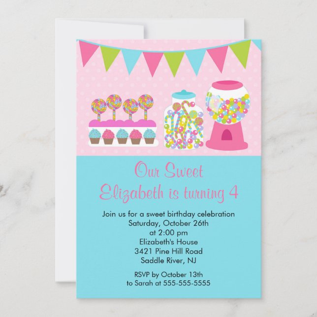 Invitation douce de fête d'anniversaire de fille (Devant)