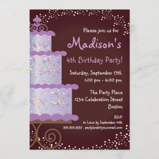 Invitation douce de fête d'anniversaire de gâteau