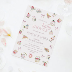Invitation Douce Désert de Fraises Baby Shower Aquarelle