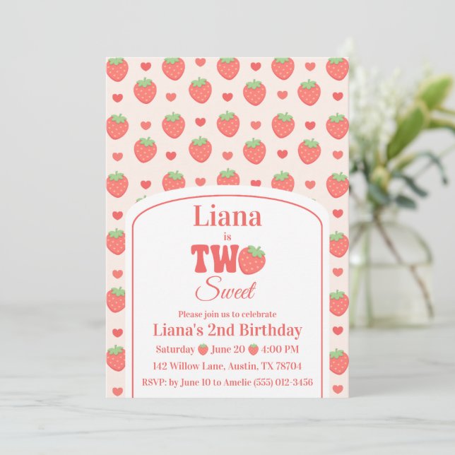 Invitation Douce Deux Fille aux Fraises 2ème Anniversaire  (Debout devant)