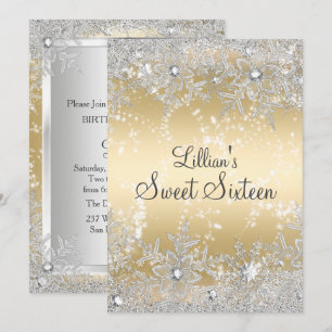 Invitation Douce Diamant Flocon de Neige Or Monde Hivernal