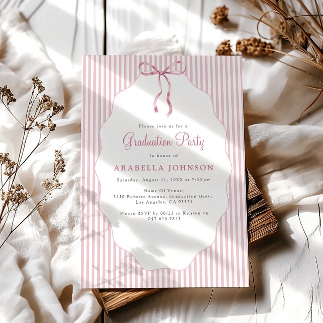 Invitation Douce Diplômée Rose à Rayures Fines (Créateur téléchargé)