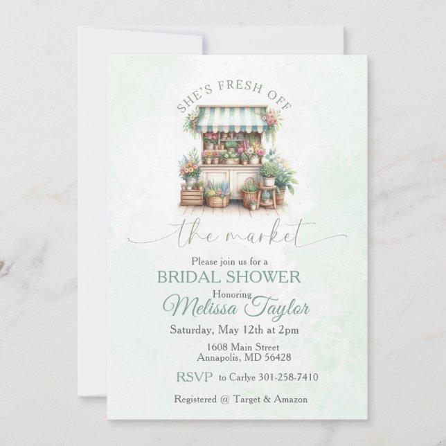 Invitation Douce douche nuptiale fraîche du marché (Devant)