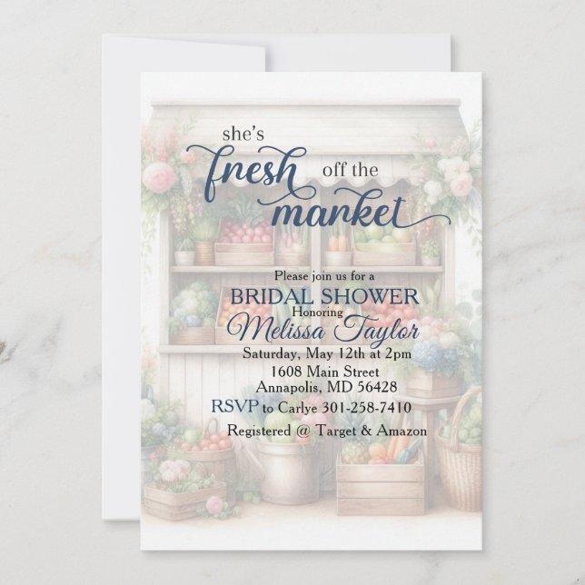 Invitation Douce douche nuptiale fraîche du marché (Devant)