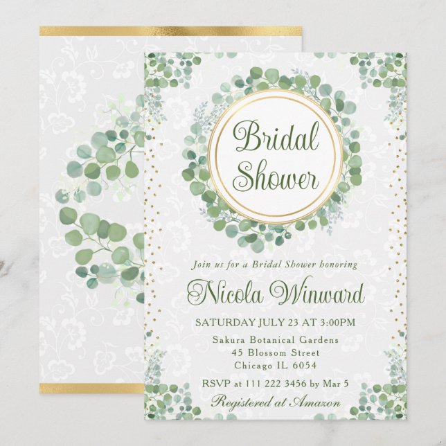 Invitation Douce eau-forte de eucalyptus verdure Baby Shower (Devant / Derrière)