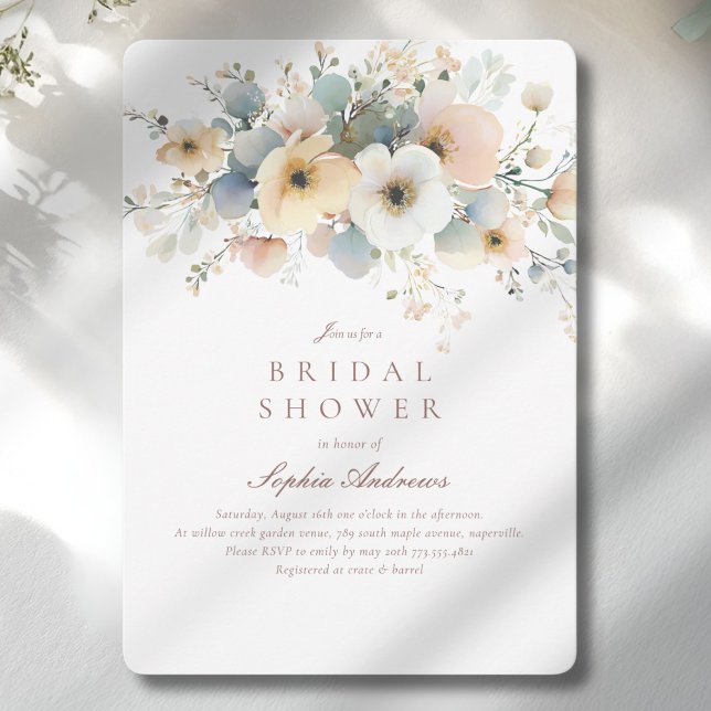 Invitation Douce Élégance Fleurie pour une Baby Shower de Mar (Soft Bloom Elegant Bridal Shower Invitation)