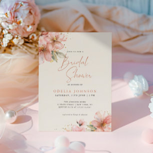 Invitation Douce Élégance Florale Rose Script Fête de Mariage
