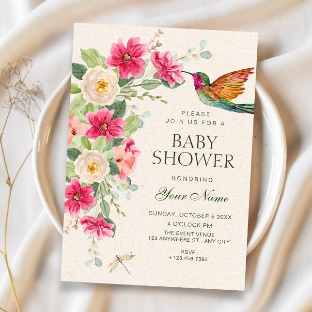 Invitation Douce élégante Baby shower à disposition florale (Créateur téléchargé)