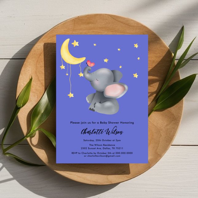 Invitation Douce Éléphant Avec Papillon Bébé Shower (Créateur téléchargé)