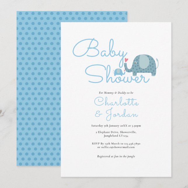 Invitation Douce Éléphants à Points Bébé Shower / Sprinkle (Devant / Derrière)