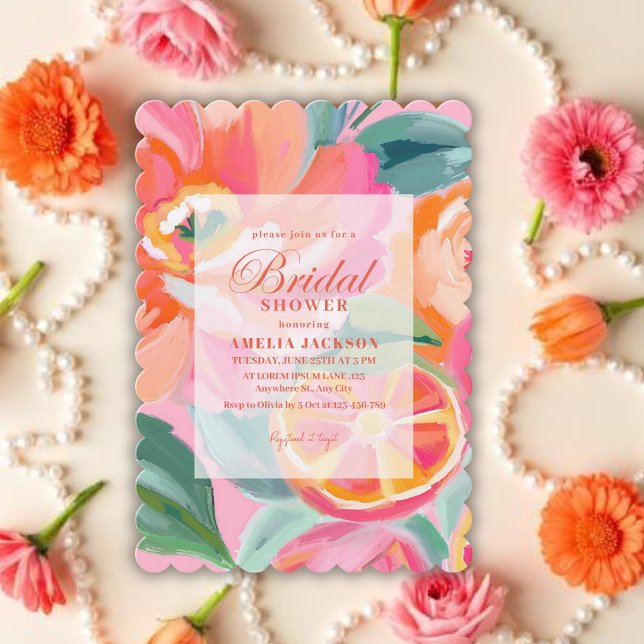 Invitation Douce et audacieuse florale citrus Orange Fête de  (Créateur téléchargé)
