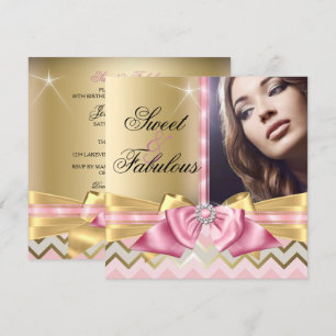 Invitation Douce et Fabuleuse Chevron Anniversaire en Or Rose