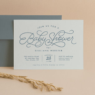 Invitation Douce et mignonne baby shower bleue simple