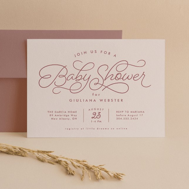 Invitation Douce et simple baby shower rose avec une touche d (Créateur téléchargé)