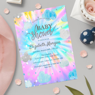 Invitation Douce Étoiles & Nuages Tie Dye Baby Shower 