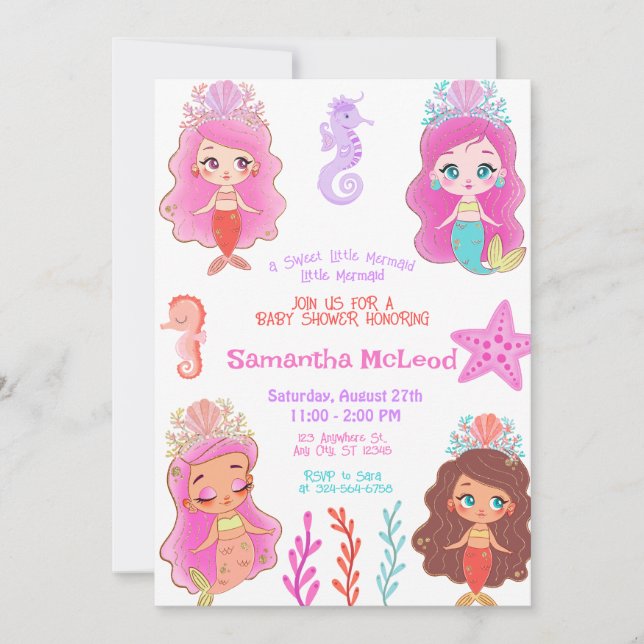 Invitation Douce Fée de la Mer Baby Shower Sous l'Océan Bébé  (Devant)