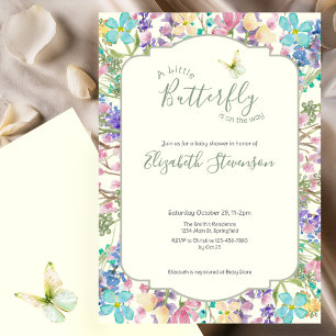 Invitation Douce Fête Bébé Papillon Floral Coloré