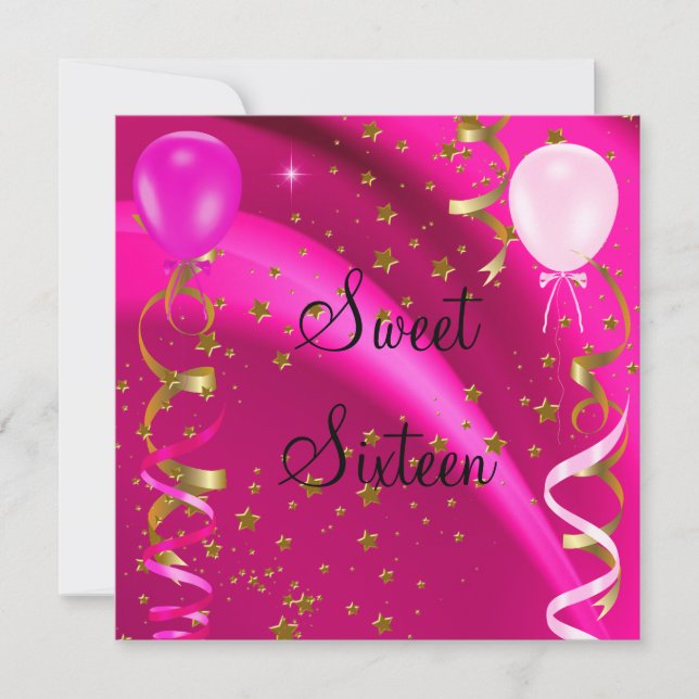 Invitation Douce Fête d'anniversaire 16 ans étoiles roses (Devant)