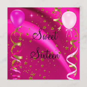 Invitation Douce Fête d'anniversaire 16 ans étoiles roses