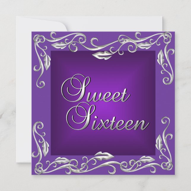 Invitation Douce Fête d'anniversaire 16 ans Violet Profond Cl (Devant)