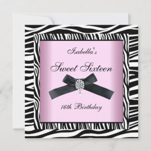 Invitation Douce Fête de 16 ans Rose Noir Blanc Zèbre 5