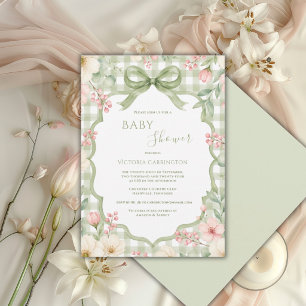 Invitation Douce Fête de Bébé à Motifs Vichy Vert et Blanc