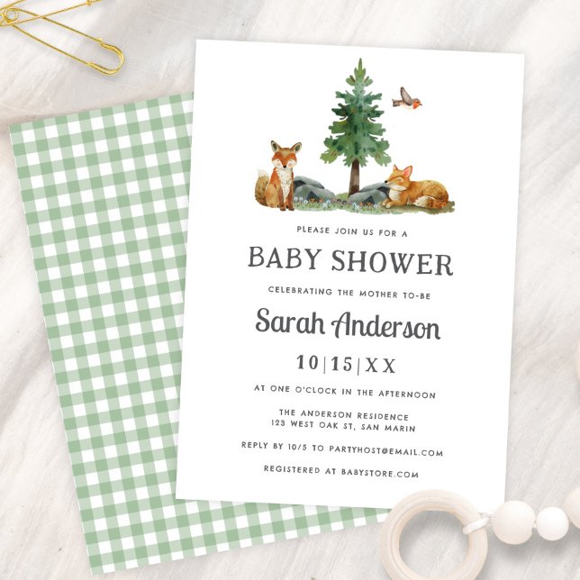 Invitation Douce Fête de Bébé Aquarelle Boisée Neutre (Créateur téléchargé)