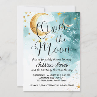 Invitation Douce Fête de Bébé Au-Delà de la Lune