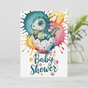 Invitation Douce Fête de Bébé au Dinosaure avec Éclaboussures